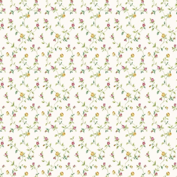 Unbranded Miniatures 3 Yellow/Red/Green/Ivory Rose Bud Trellis Vine Design Matte Finish Non-Pasted Vinyl Non-Woven Wallpaper Roll