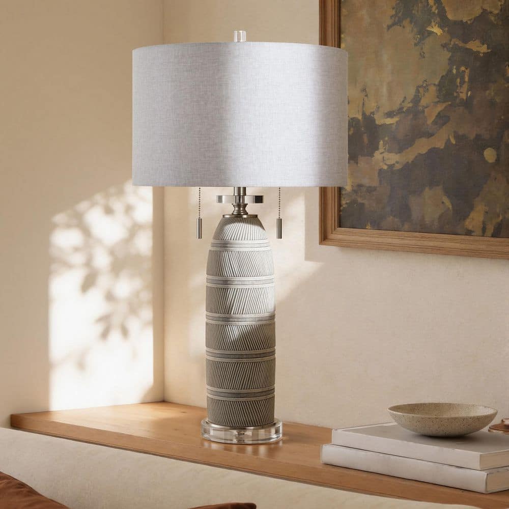 31.75 in. Greyson Silver Modern Table Lamp for Living Room with Gray Linen Shade price history on PriceWatchPro