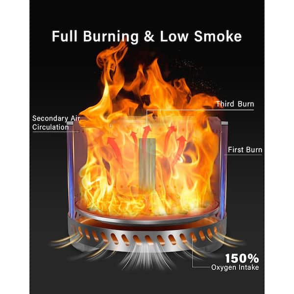 19 in. Stainless Steel Smokeless Wood Burning Patio Fire Pit for Outdoor with Removable Ash Pan and Stand and Travel Bag