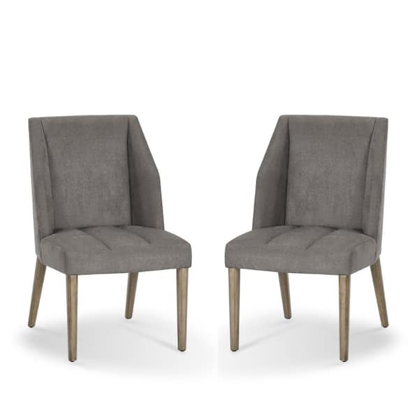 Benjara Gray Fabric Wingback Design Dining Chair (Set of 2)