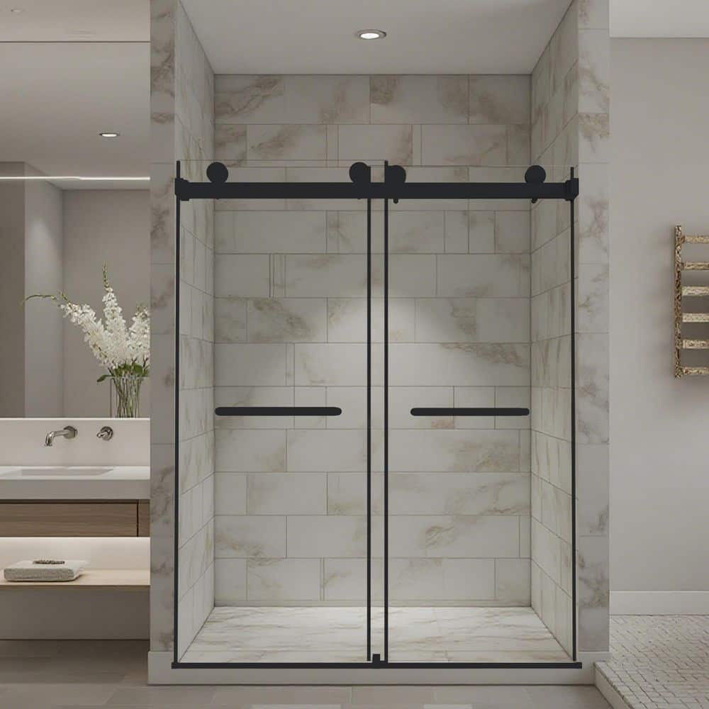 56 - 60 in W x 74 in H Dual Sliding Frameless Soft-Close Shower Door in Matte Black with (8 mm) Clear Glass price history on PriceWatchPro