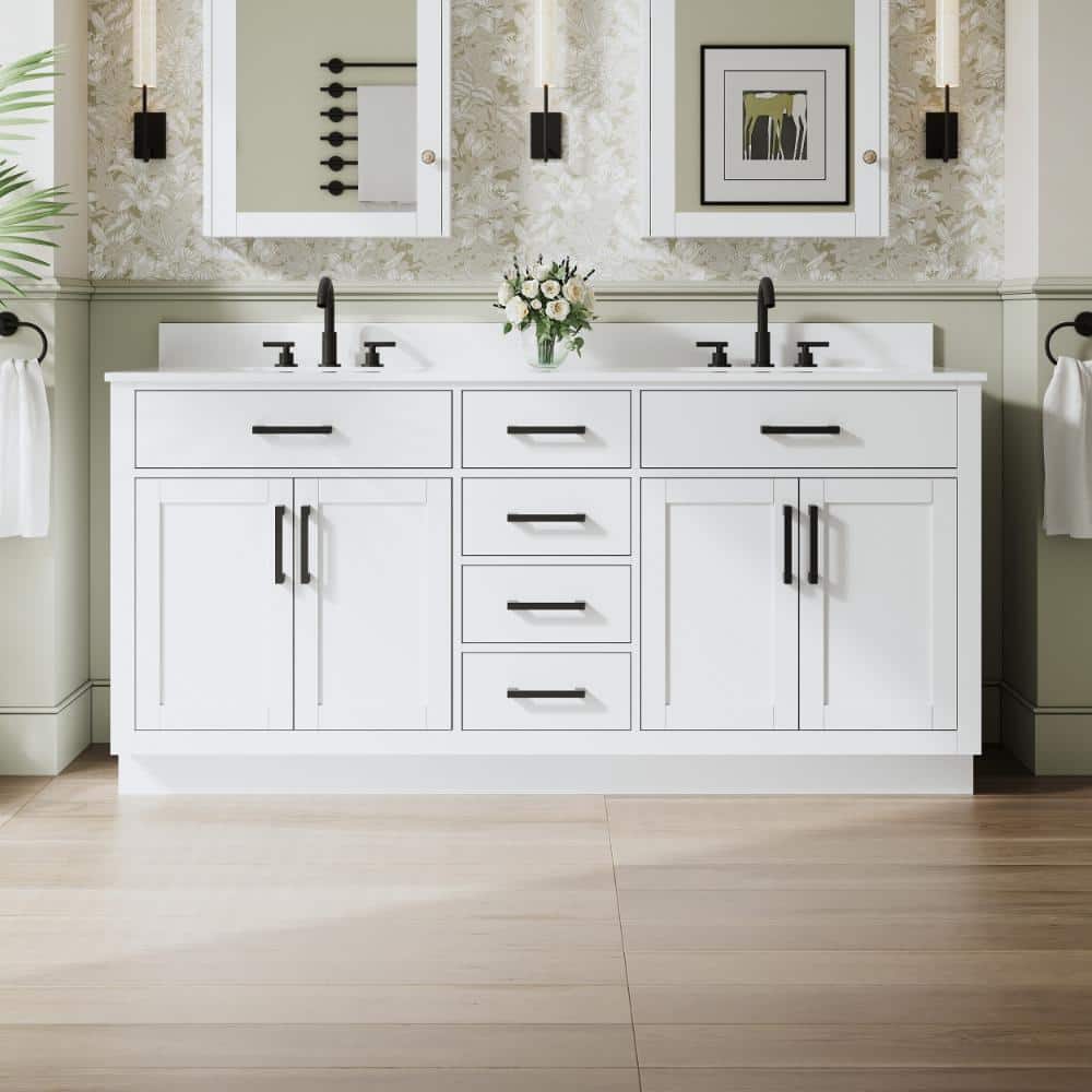 72 in. White Solid Wood Freestanding Bath Vanity with White Cultured Marble Top, Matte Black Pulls, Assembled price history on PriceWatchPro