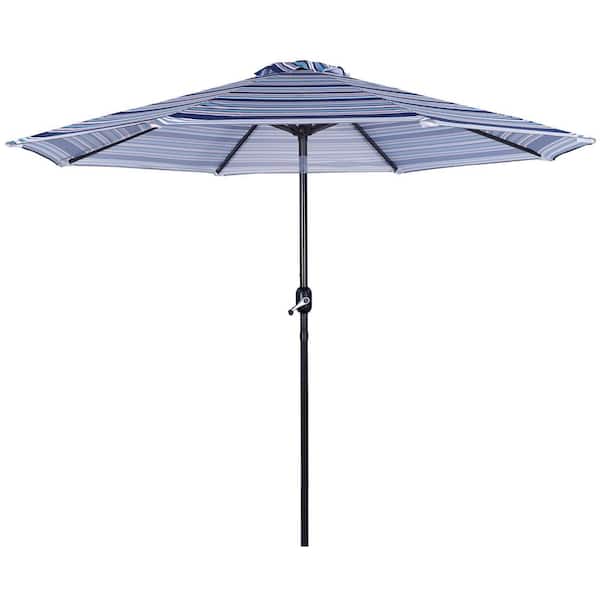 Flynama 9 ft. Octagonal Crank Lift Outdoor Patio Market Table Umbrella in Blue Stripe(Base Not Included)
