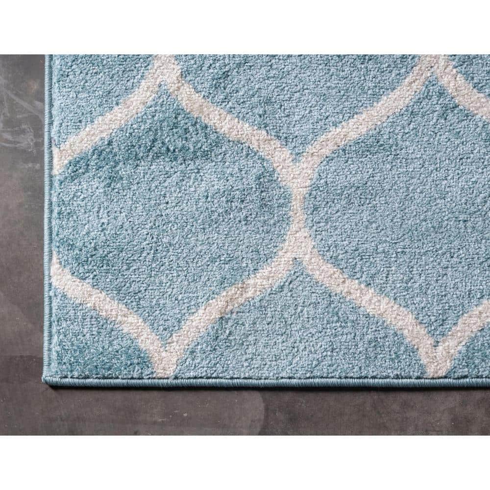 Trellis Frieze Light Blue & Ivory Geometric Area Rug (8' x 11')