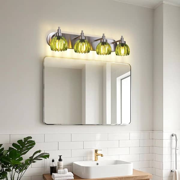 HLJYNJM 27.56 in. 4-Light Nickel Vintage Vanity Lights with Green