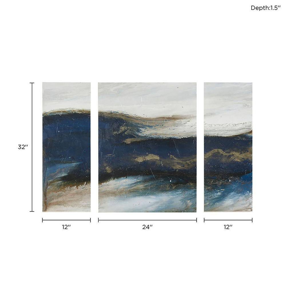 Rolling Waves Blue and White Abstract Canvas Triptych Set