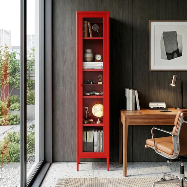 Glamour Home Avice 59 in. Blue French Door Metal Storage Cabinet