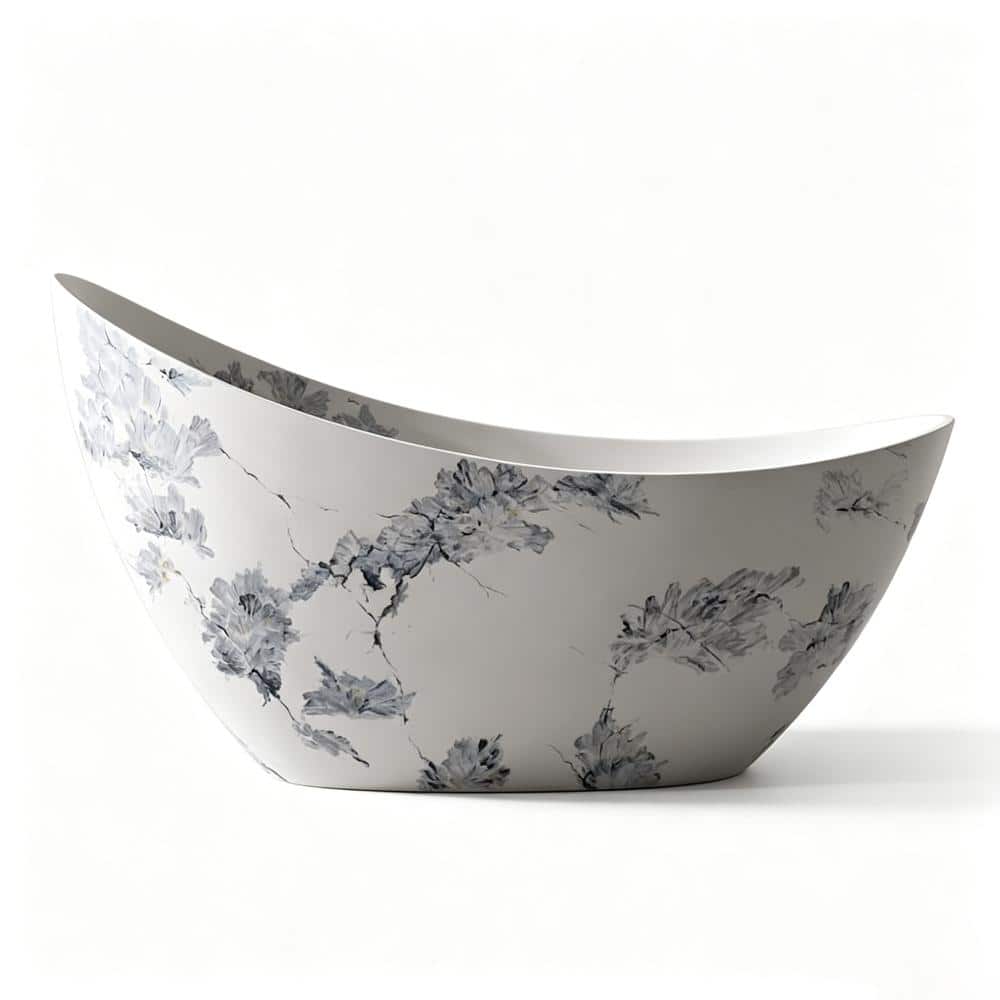 AURIN 74 in. Freestanding Stone Resin Bathtub Solid Surface Oval Bathtub High Backrest in Ink Floral Finish price history on PriceWatchPro