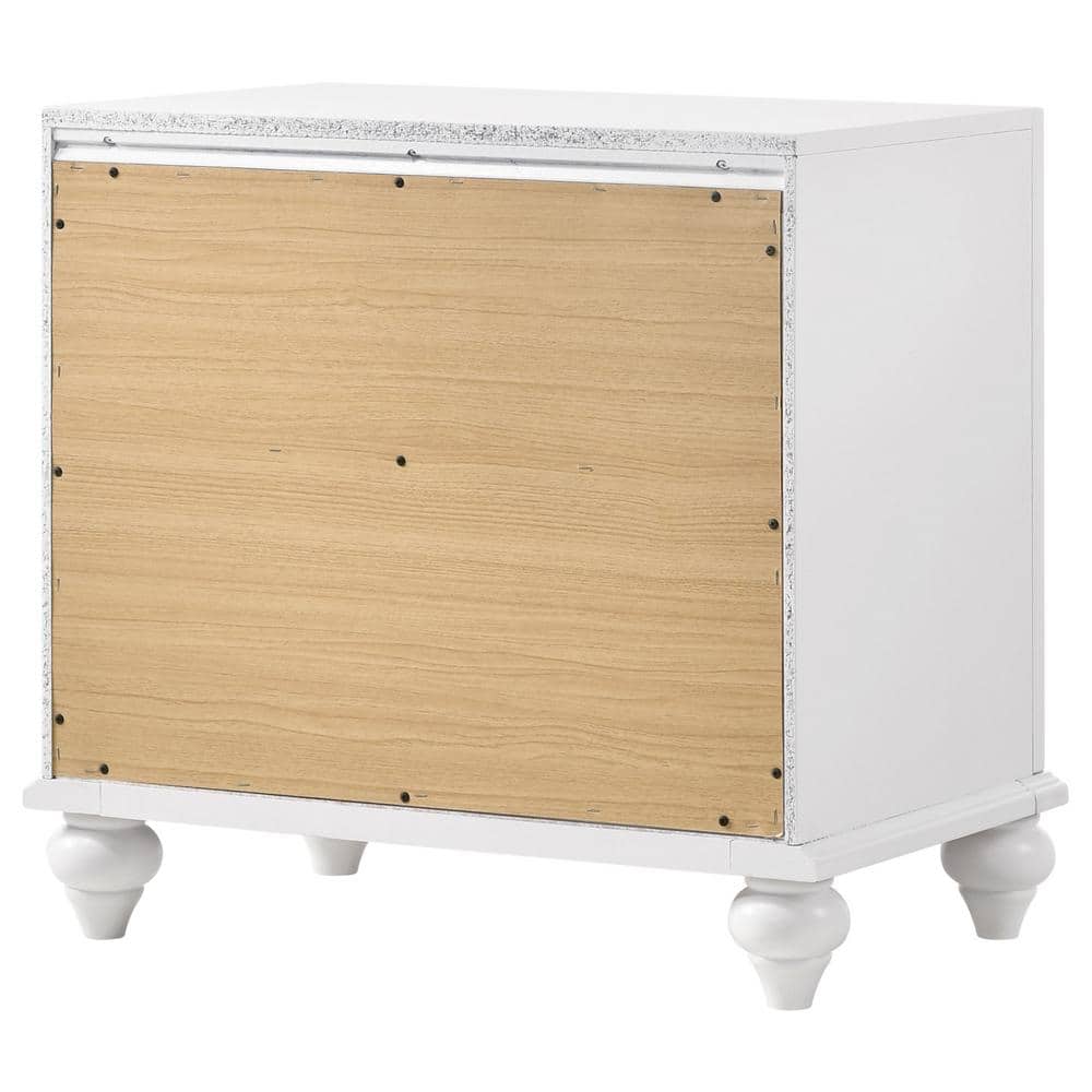 White Glam 2-Drawer Nightstand with Crystal Hardware