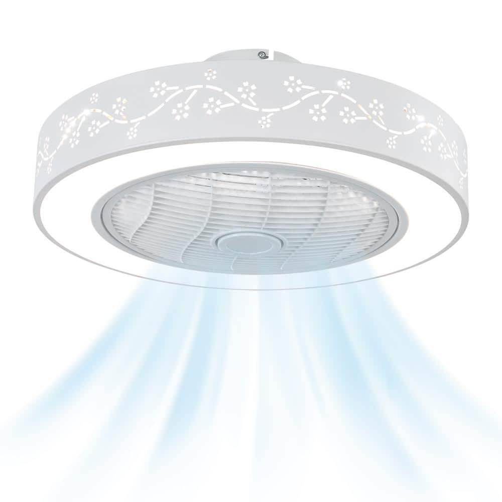 OUKANING 21.65 in. Modern Flower Pattern Enclosed Round Integrated LED ...