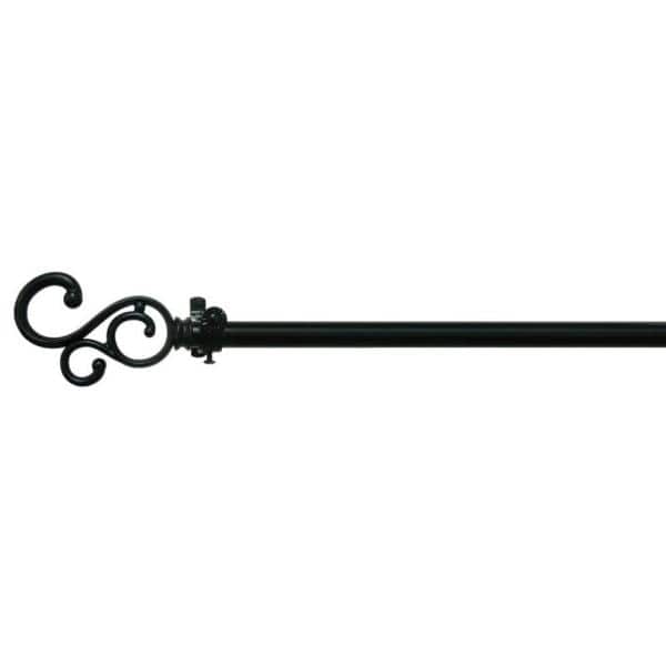 Buono II Black Metal Decorative Curtain Rod with Finial, 66-120"