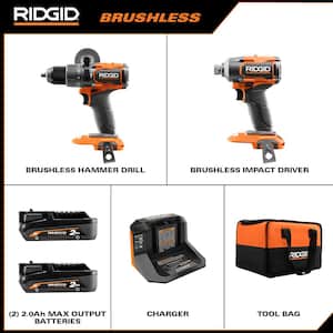 18V Brushless Cordless 2-Tool Combo Kit with Drill/Driver, Impact Driver, (2) Batteries, 18V Charger, and Tool Bag