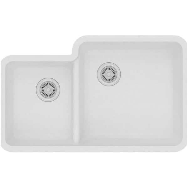 Elkay Quartz Classic White Quartz 33 in. 40/60 Double Bowl Undermount Kitchen Sink