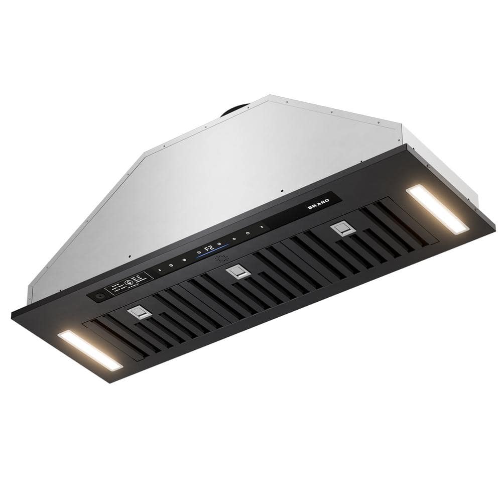36 in. 900 CFM Insert Convertible Range Hood in Black Stainless Steel with Voice, Gesture and Touch Control LED Lights