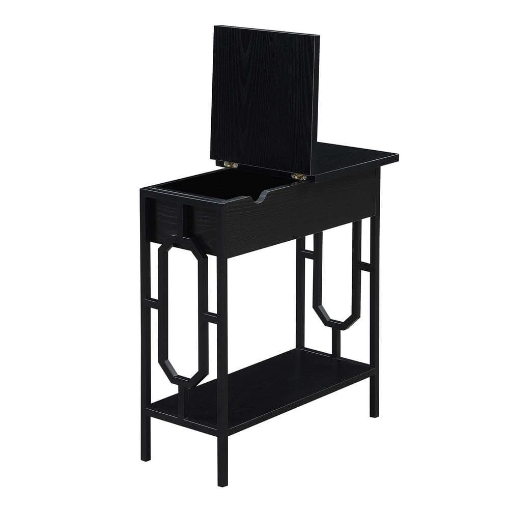 Modern Black Wood & Metal End Table with Charging Station & Storage