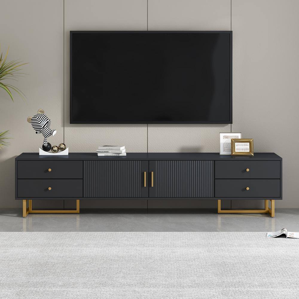 Magic Home Modern Black TV Stand Fits TV's Up to 60 in. with Storage