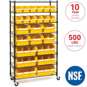 8-Tier Commercial NSF certified 24-Bin Rack Storage System in Black/Yellow (36 in. W x 64 in. H x 14 in. D)