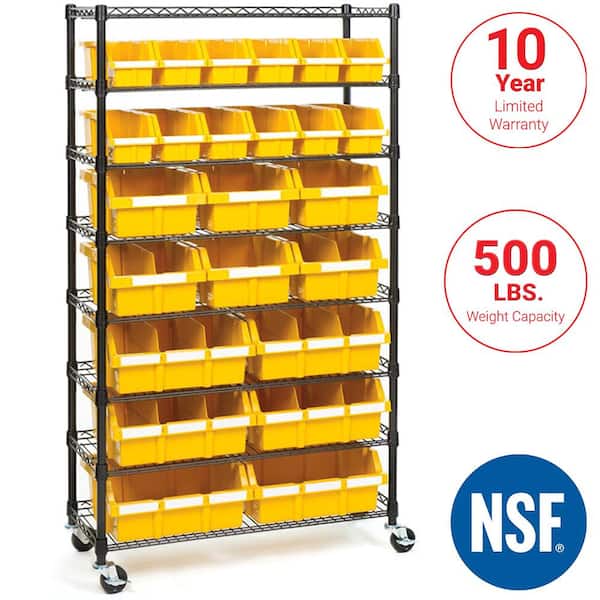 Seville Classics 8-Tier Commercial NSF certified 24-Bin Rack Storage System in Black/Yellow (36 in. W x 64 in. H x 14 in. D)