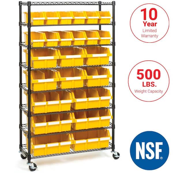 8-Tier Commercial NSF Certified 24-Bin Rack Storage System in Black/Yellow (36 in. W x 64 in. H x 14.25 in. D)