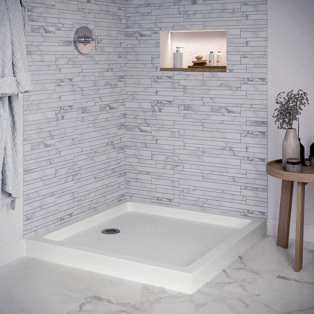36'' Glossy White Acrylic Square Shower Base with Round Drain
