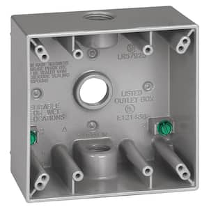 2-Gang Metal Weatherproof Electrical Outlet Box with (3) 3/4 inch Holes, Gray