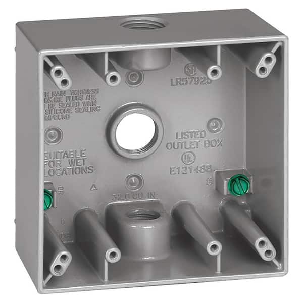 Commercial Electric 2-Gang Metal Weatherproof Electrical Outlet Box with (3) 3/4 inch Holes, Gray