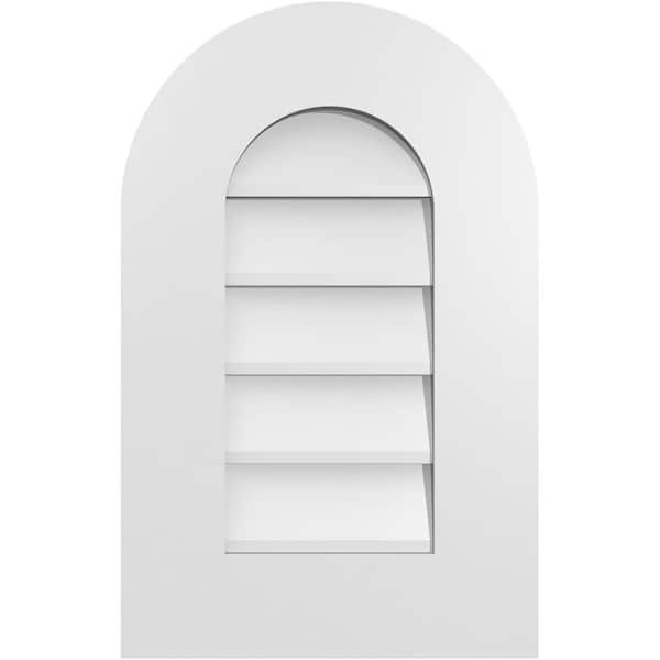 Ekena Millwork 14" x 22" Round Top Surface Mount PVC Gable Vent: Non-Functional with Standard Frame