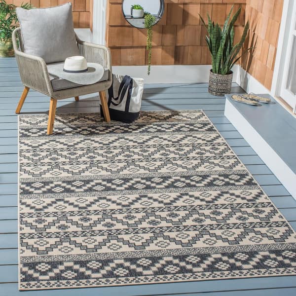 Veranda Beige/Gray 3 ft. x 5 ft. Aztec Tribal Indoor/Outdoor Area Rug