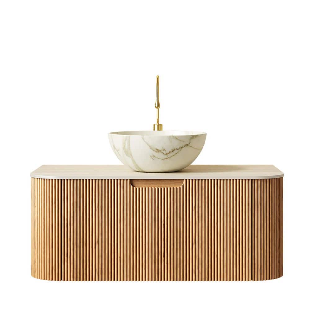 36 in. W x 19 in. D x 14 in. H Single Sink Floating Bath Vanity in Natural Woodgrain with Beige Sintered Stone Top price history on PriceWatchPro