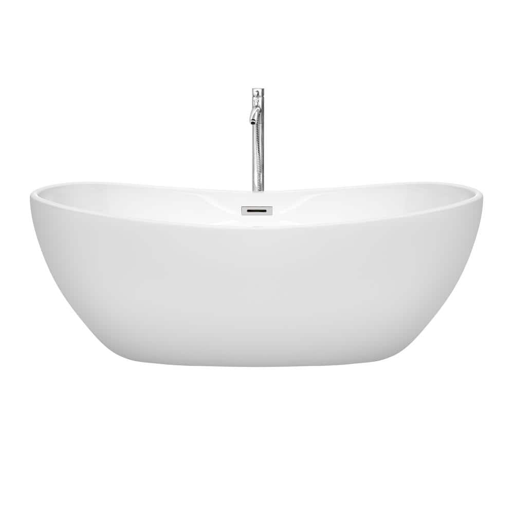 Rebecca 65'' White Acrylic Freestanding Bathtub with Chrome Trim