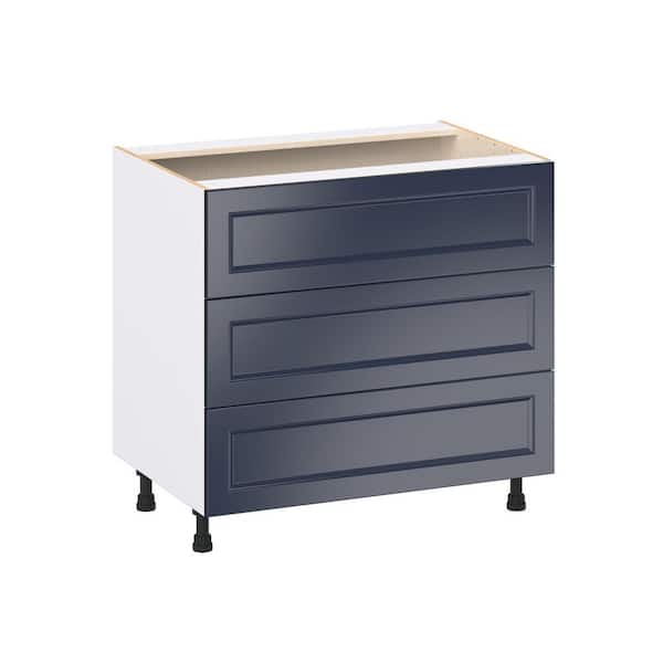 Laramie 36 in. W x 24 in. D x 34.5 in. H Assembled Drawer Base Kitchen Cabinet in Painted Blue with 3 Drawers