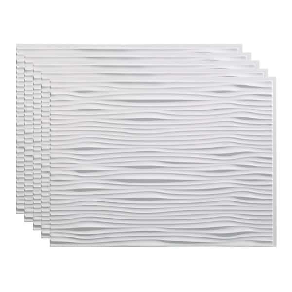 Fasade 18.25 in. x 24.25 in. Waves Vinyl Backsplash Panel in Matte White (5-Pack)