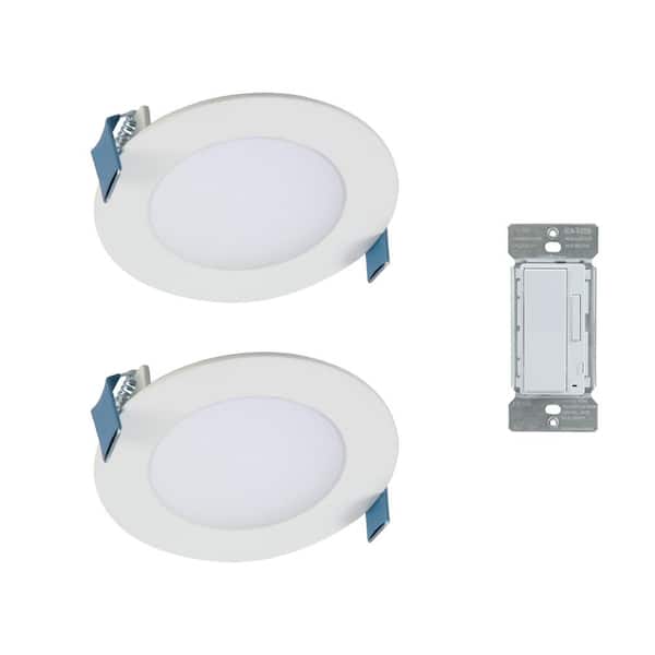 HALO 4 in. Color Selectable New Construction or Remodel Canless Recessed Integrated LED Kit(2-Pack) with In-Wall Smart Dimmer