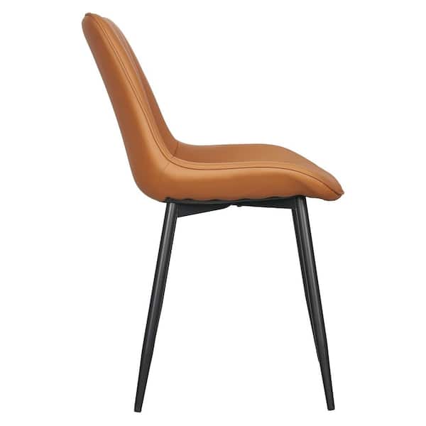 Set of 6 Modern Brown Faux Leather Dining Chairs with Metal Legs, Mid Century Upholstered Kitchen Chairs for Dining Room