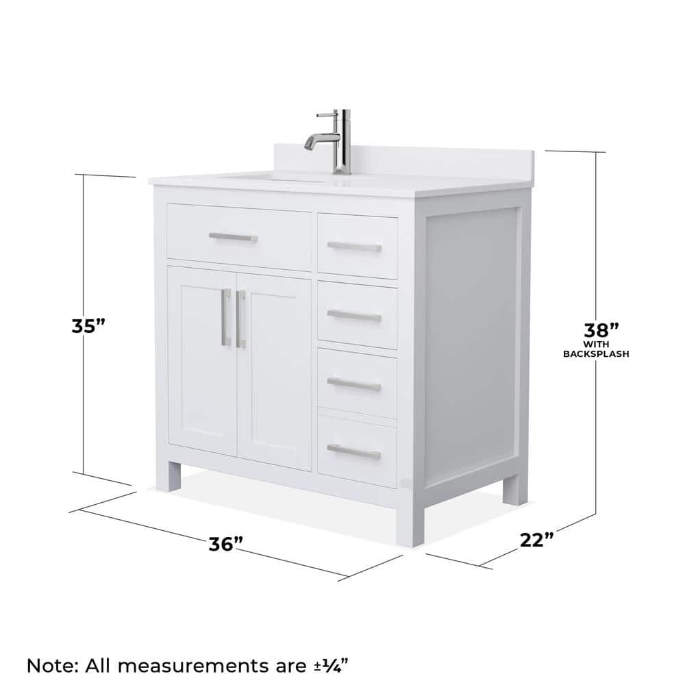 Beckett 36" White Wood Single Bathroom Vanity with Marble Countertop