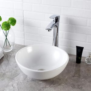 AVA 13 in. x 13 in. Round Bowl Modern Bathroom Ceramic Vessel Vanity Sink in White with Art Basin