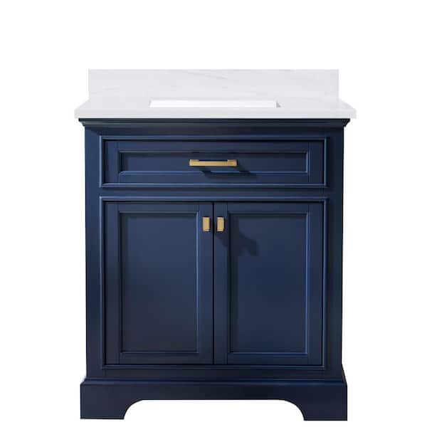 Design Element Milano 30 in. W x 22 in. D Bath Vanity in Blue with Quartz Vanity Top in White with White Basin