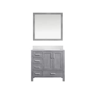 Jacques 36 in. W x 22 in. D Right Offset Distressed Grey Bath Vanity, Cultured Marble Top, and 34 in. Mirror