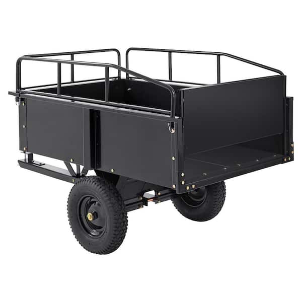 Heavy Duty ATV Dump Cart, 750 lbs. Capacity, 15 cu. ft. Total, Steel Garden Cart with Removable Sides, Black Metal