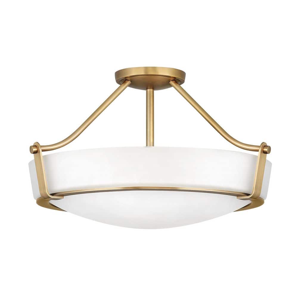 Heritage Brass Semi Flush Mount Ceiling Light with Etched Glass Shade