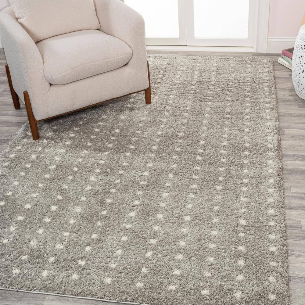 Ivory and Gray Geometric Dot Shag Area Rug