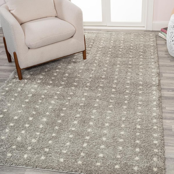 Pele Modern Geometric Dot Shag Gray/Ivory 4 ft. x 6 ft. Area Rug