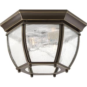 Roman Coach Collection 2-Light Antique Bronze Clear Seeded Glass Traditional Outdoor Close-to-Ceiling Light