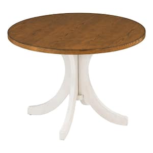 Mid-Century Solid Wood Outdoor Dining Round Table for Small Places in Walnut Top