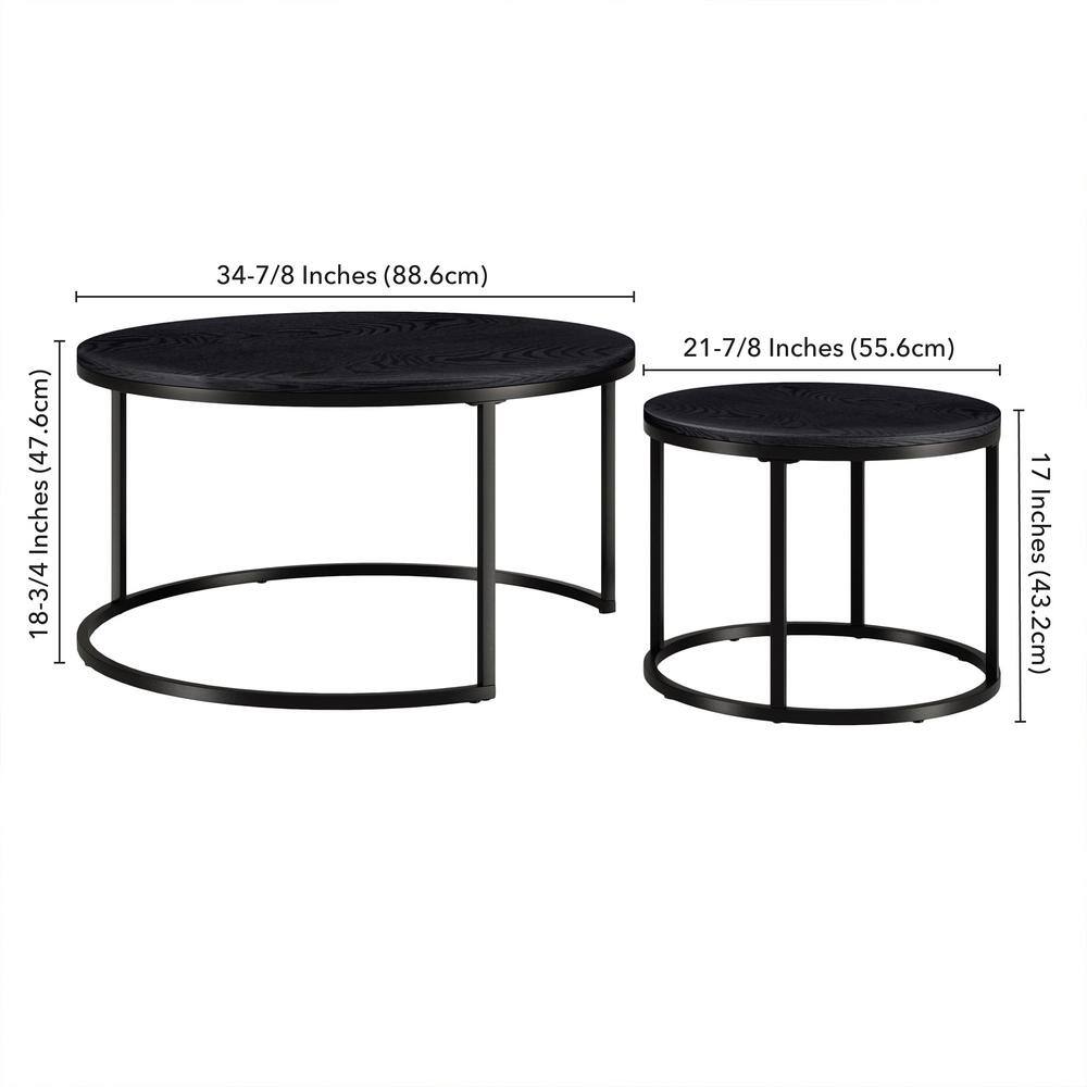 Watson Round Black Wood and Metal Nesting Coffee Table