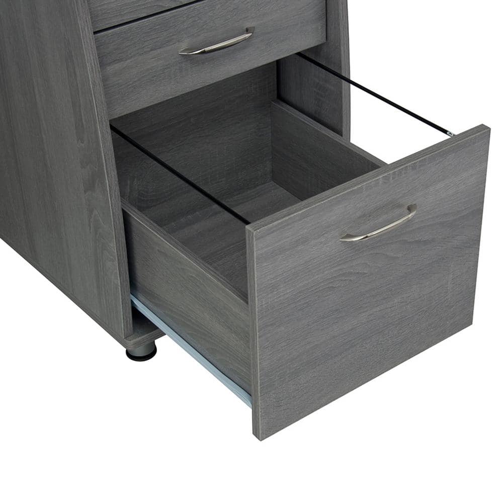 Gray Rectangular Workstation Desk with Storage and Keyboard Tray