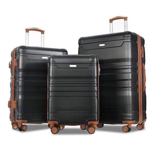 Black and Brown Lightweight 3-Piece Expandable ABS Hardshell Spinner Luggage Set with TSA Lock