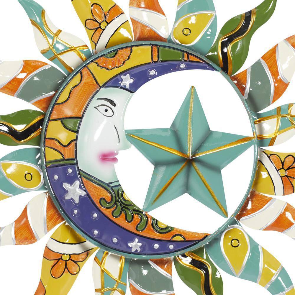 Multi-Colored Metal Sun Moon and Starburst Wall Sculpture