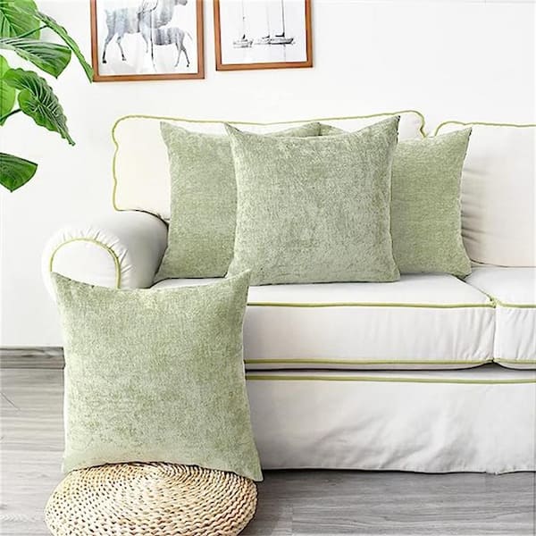 Sage Outdoor Throw Pillow Pack of 4 Cozy Covers Cases for Couch Sofa Home Decoration Solid Dyed Soft Chenille, Green