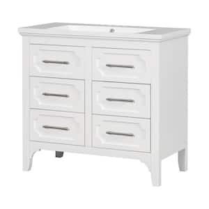 36 in. W x 18 in. D x 34 in. H Single Sink Freestanding Bath Vanity in White with White Resin Top